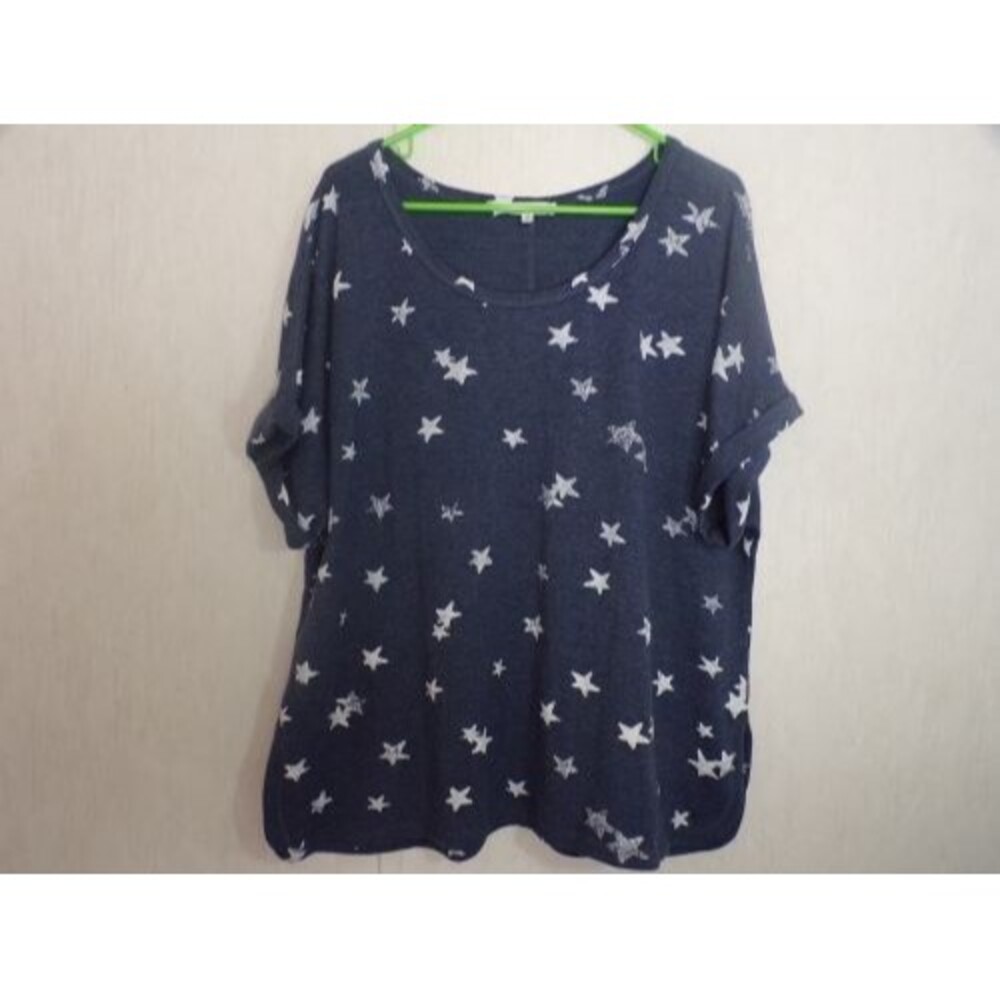 Workshop Republic Clothing Women Pullover Top Size 2X Blue Stars Patriotic Comfy